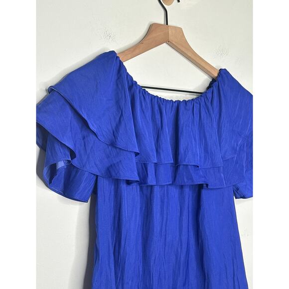 Lilly Pulitzer Haylee Ruffle Off Shoulder Top Size XS Royal Blue Salsa Silky - Picture 7 of 8